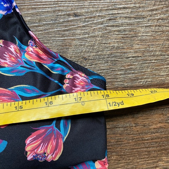 Modcloth Black Floral Halter bathing suit One Piece Swimsuit chic low cut sz 2X - Picture 4 of 15